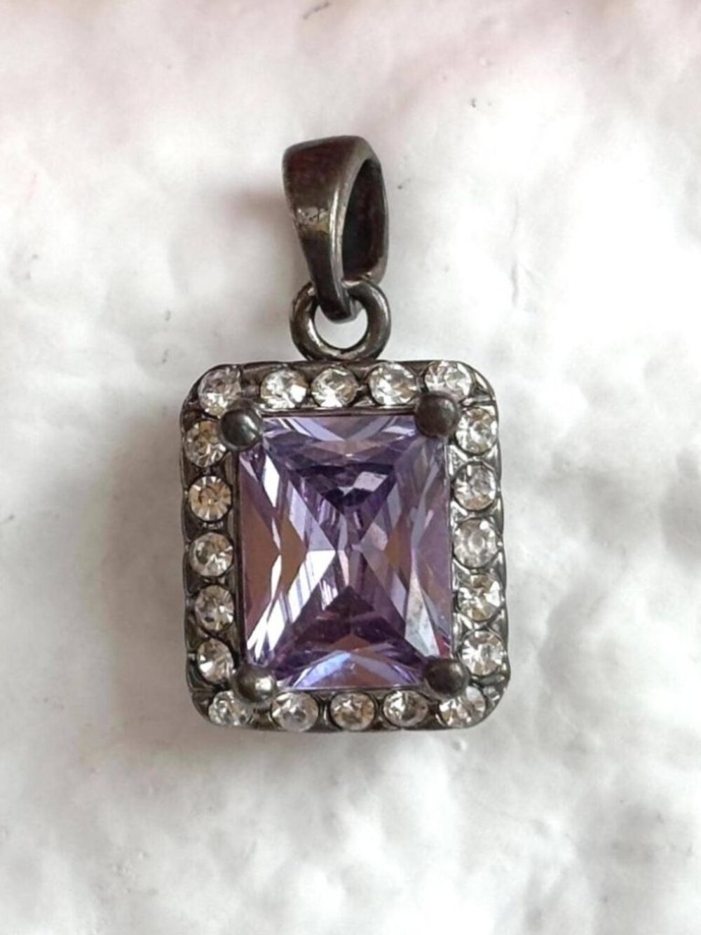 Amethyst & CZ Gemstone Halo Style Sterling Silver 925 Vintage Pendant | Charm